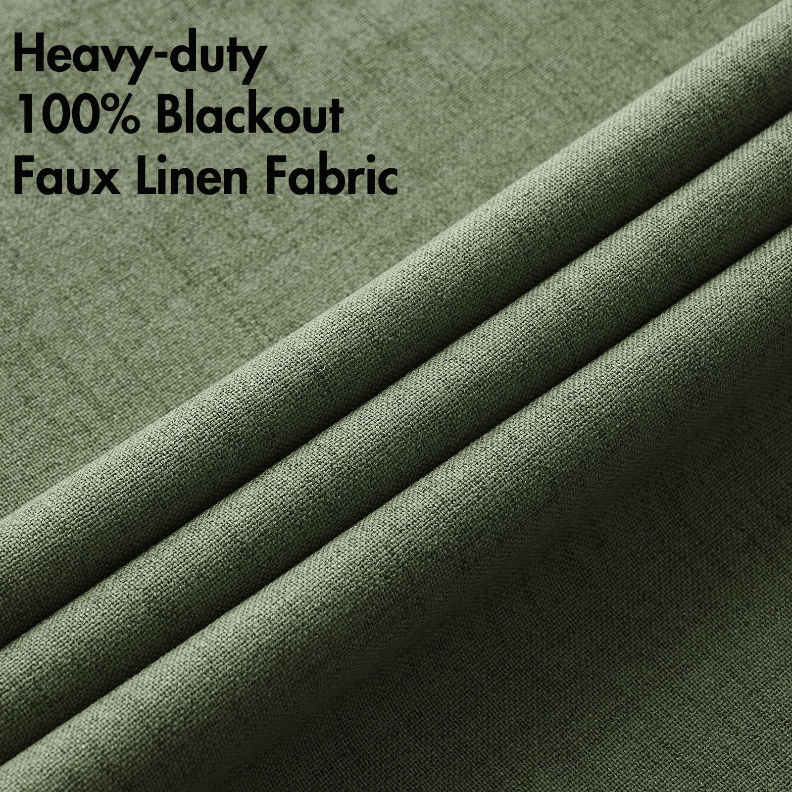 MIULEE 100% Blackout Linen Curtains for Bedroom 52x45 Inches Olive Green