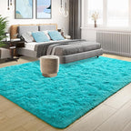 Tepook Fluffy Large Rugs for Living Room, Shag Area Rug 6x9 Soft Carpet for Bedroom, Modern Shaggy Rug for Kids Boys Girls, Plush Indoor Nursery Home Decor Rug with Non-Slip Bottom, Blue, 6 X 9 Feet