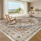 Madane 8x10 Area Rugs for Living Room, Non-Slip Washable Rug, Turmeric/Grey