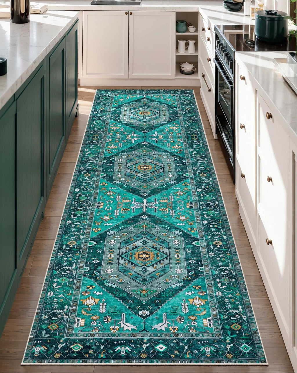 SERISSA 2'6"x8' Washable Non Slip Boho Runner Rug for Hallway，Teal