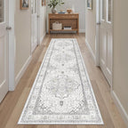 Madane Runner Rug 2x8, Washable Hallway Runner Rugs, Non-Slip Low-Pile Soft Kitchen Rug Runner Laundry Room Rug, Vintage Throw Entry Foyer Mat for Entrance Living Room (Grey, 2 x 8)
