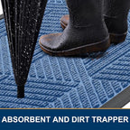 Smiry Front Door Mat Outside Entrance, Heavy Duty Sturdy Natural Rubber Doormat, Trap Dirt and Moisture, Easy Clean Low Profile Mats for Indoor Outdoor Entry, Irregular Triangle (29.5x17, Blue)