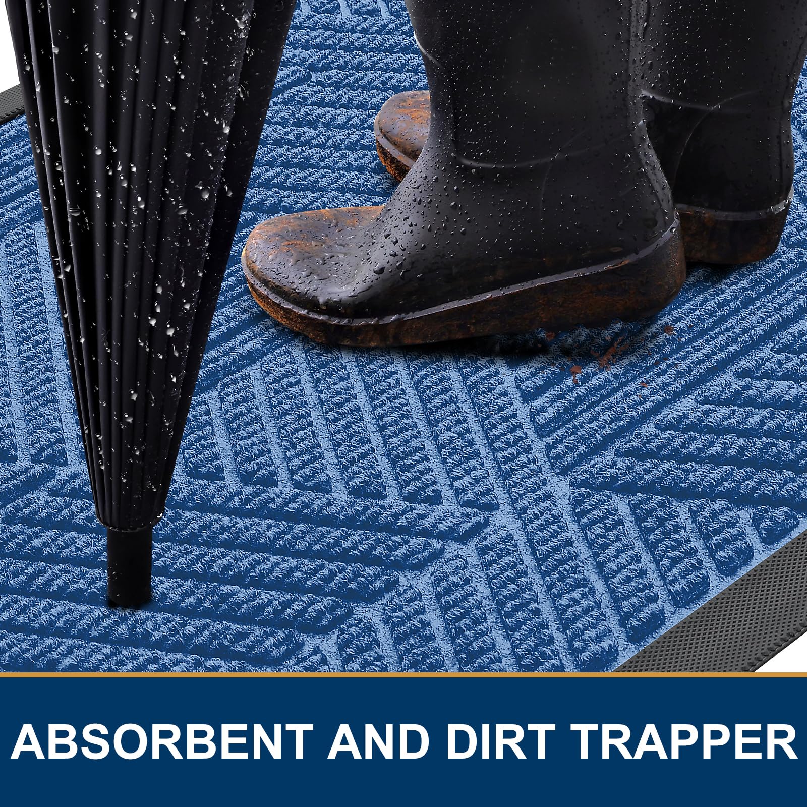 Smiry Front Door Mat Outside Entrance, Low Profile Rubber Doormat, 59x34