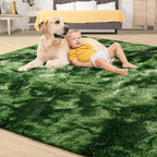 Tepook Soft Fluffy Rugs for Bedroom, 4x6 Area Rug for Living Room, Modern Shaggy Room Rug for Kids Boys Girls, Plush Throw Rugs Indoor Nursery Home Decor Rug with Non-Slip Bottom, Tie-Dyed Dark Green