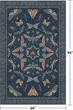 Blue 5x8 Washable Living Room Rugs - Stain Resistant Non Slip Insect Rug for Dining Room, Low Pile & Soft Carpet for Bedroom, Dark Vintage Décor Indoor, Non Skid with Rubber Backing