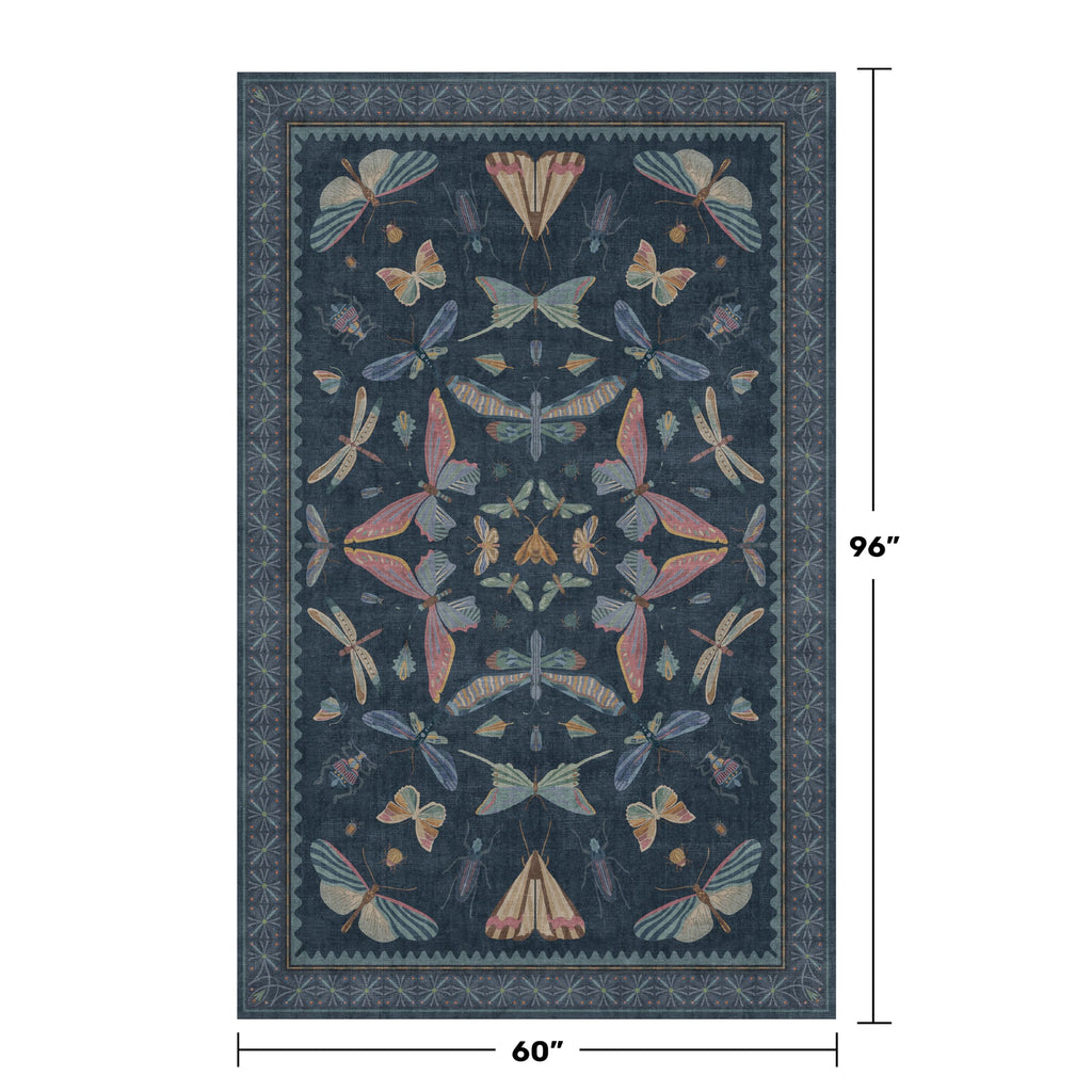 Blue 5x8 Washable Living Room Rugs - Stain Resistant Non Slip Insect Rug for Dining Room, Low Pile & Soft Carpet for Bedroom, Dark Vintage Décor Indoor, Non Skid with Rubber Backing