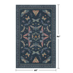 Blue 5x8 Washable Living Room Rugs - Stain Resistant Non Slip Insect Rug for Dining Room, Low Pile & Soft Carpet for Bedroom, Dark Vintage Décor Indoor, Non Skid with Rubber Backing