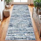 Lansny Modern Abstract Runner Rug 2.6x8, Grey Blue White Washable Kitchen Runner Non-Slip Soft Hallway Rug Runner Thin Print Faux Wool Carpet for Entryway Bedroom Laundry Room Indoor Home Decor