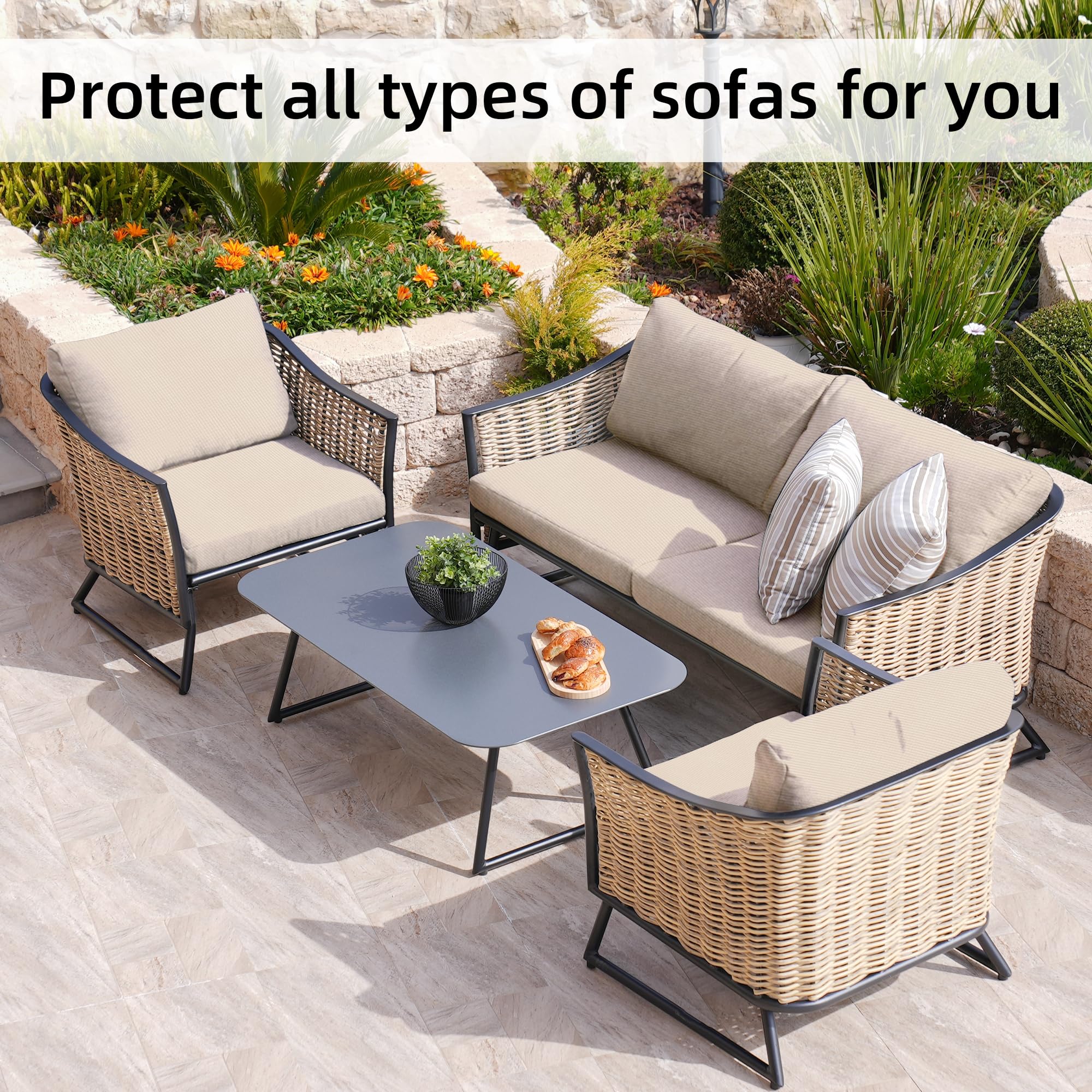 8 Piece Outdoor Cushion Covers, Patio Sofa Cushion Covers, Stretch Fit