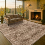 Hazo Haus Boho Taupe Brown Living Room Rug 8x10 - Modern Vintage Traditional Eclectic Oriental Neutral, Washable Low Pile Non-Slip Extra Large Area Rugs for Dining Under Table Bedroom Lounge