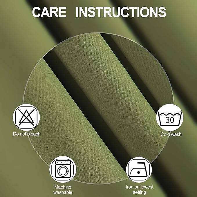 LEMOMO Olive Green Thermal Blackout Curtains/52 x 54 Inch/Set of 2 Panels Room Darkening Curtains for Bedroom