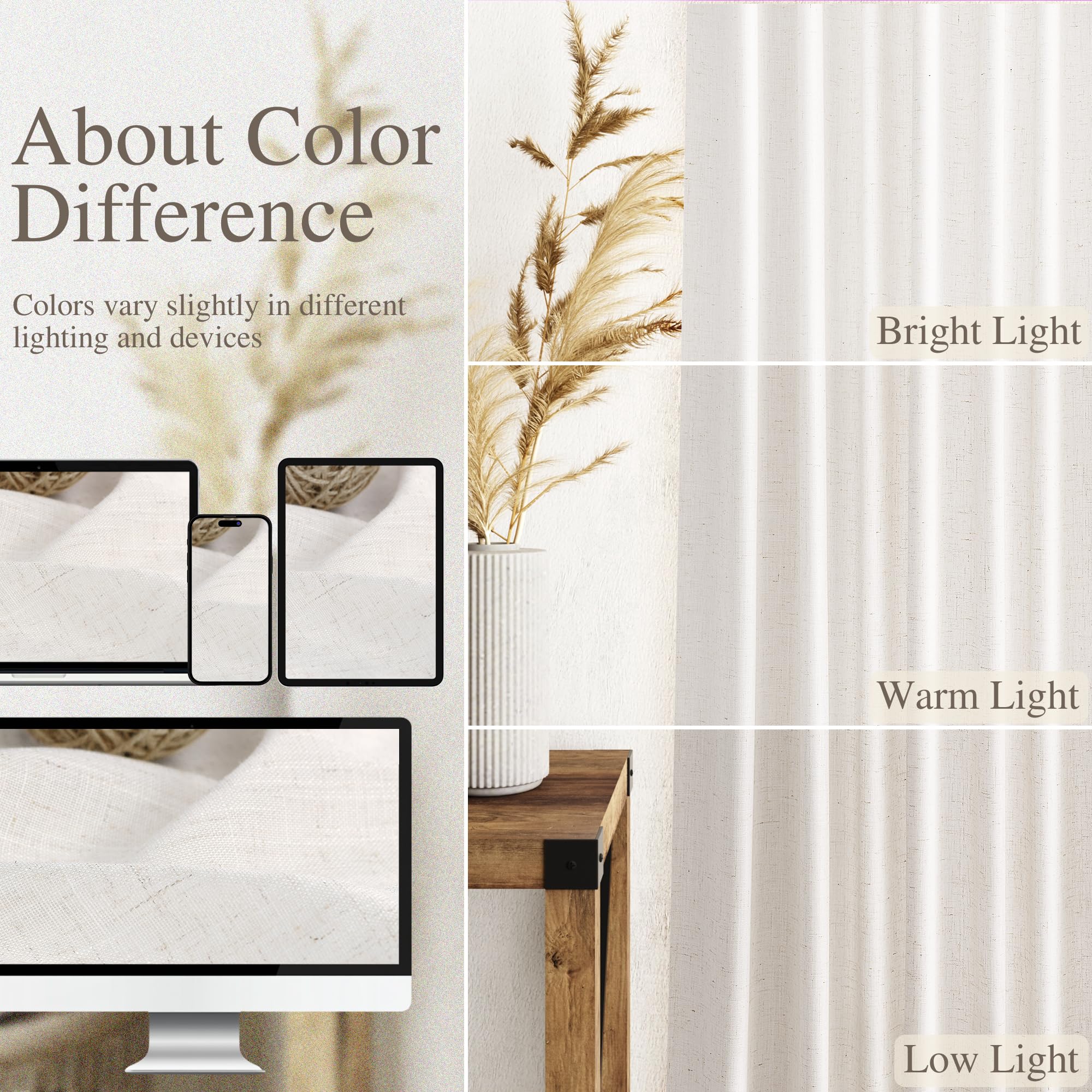 Ivory White Curtains 96 Inches Long 2 Panels for Bedroom Living Room Back Tab Semi Sheer Linen Curtain Modern Farmhouse Coastal Decor 96 inch for Patio Sliding Door Office 52X96