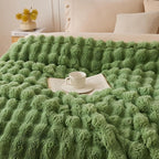 COOVA Faux Fur Throw Blanket for Couch, Cozy Soft and Fuzzy Plush Rabbit Fur Bubble Blanket for Sofa Bedroom Living Room, 60x80 Inches Light Green