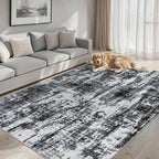 Area Rugs 10x14 Living Room - Washable Rug Modern Abstract Soft Large Neutral Non-Slip Carpet Indoor Floor Thin Carpets for Bedroom Dining Room Farmhouse Nursery Home Office Black