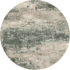 Round Rugs 5FT for Living Room Bedroom, Modern Abstract Machine Washable Circle Rug, Soft Low Pile Floor Cover with Non Slip Backing for Dining Room, Grey/Dark Green