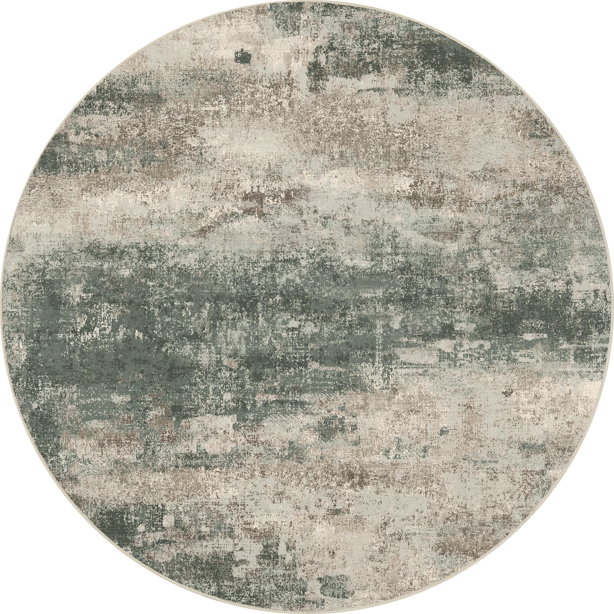 BEIMO 4FT Round Rug for Bedroom, Green Taupe Washable Abstract Non Slip Rug