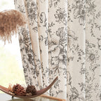 jinchan Black Floral Linen Curtains 63 Inch Farmhouse Back Tab 2 Panels