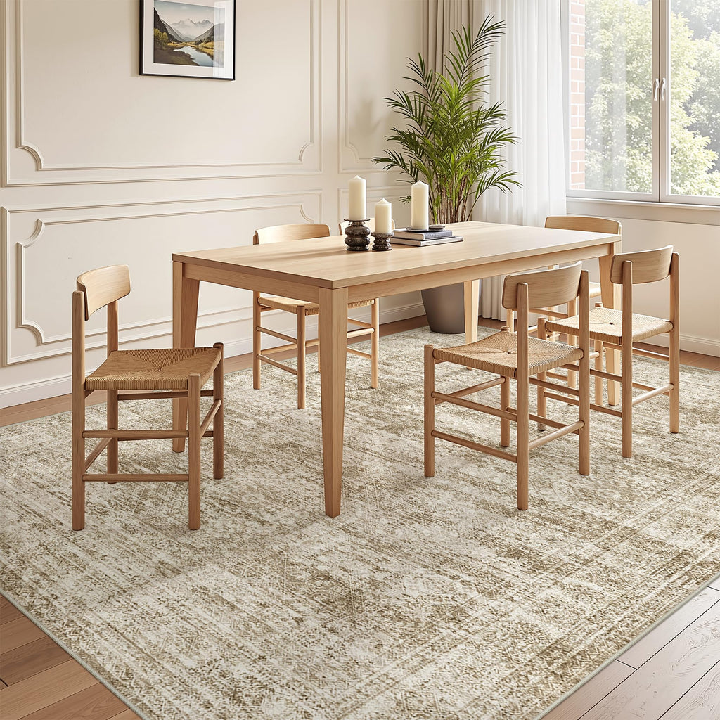 Restydon 5x7 Area Rugs for Living Room,Large Washable Rug,Brown