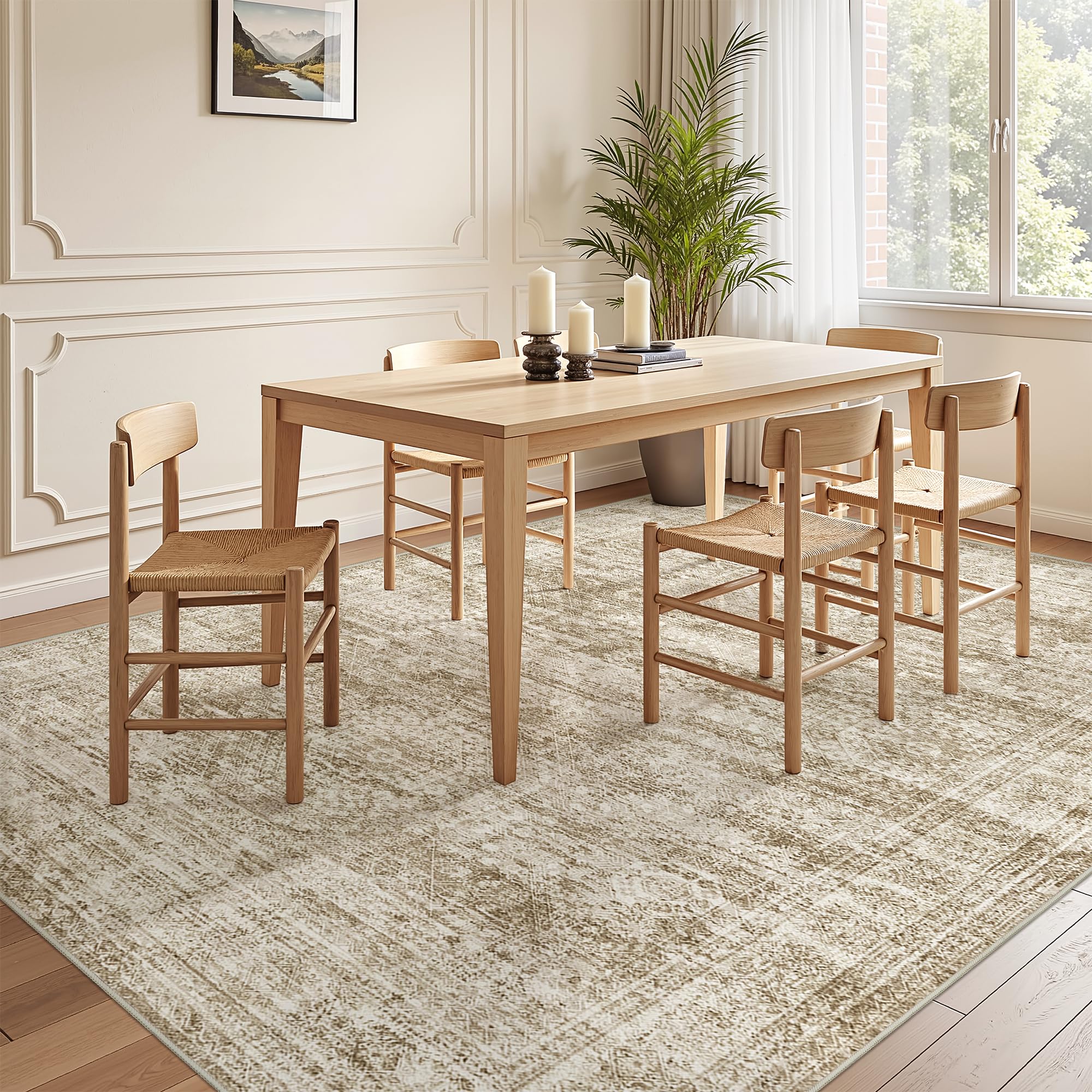 Restydon 5x7 Area Rugs for Living Room,Large Washable Rug,Brown