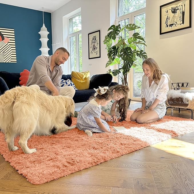 OLANLY 2x8 Machine Washable Runner Rugs for Hallway, Soft Fluffy Shaggy Bedside Rugs for Bedroom, Living Room, Indoor Floor Carpet for Kids Girls and Boys, Home Decor Aesthetic, Muted Orange