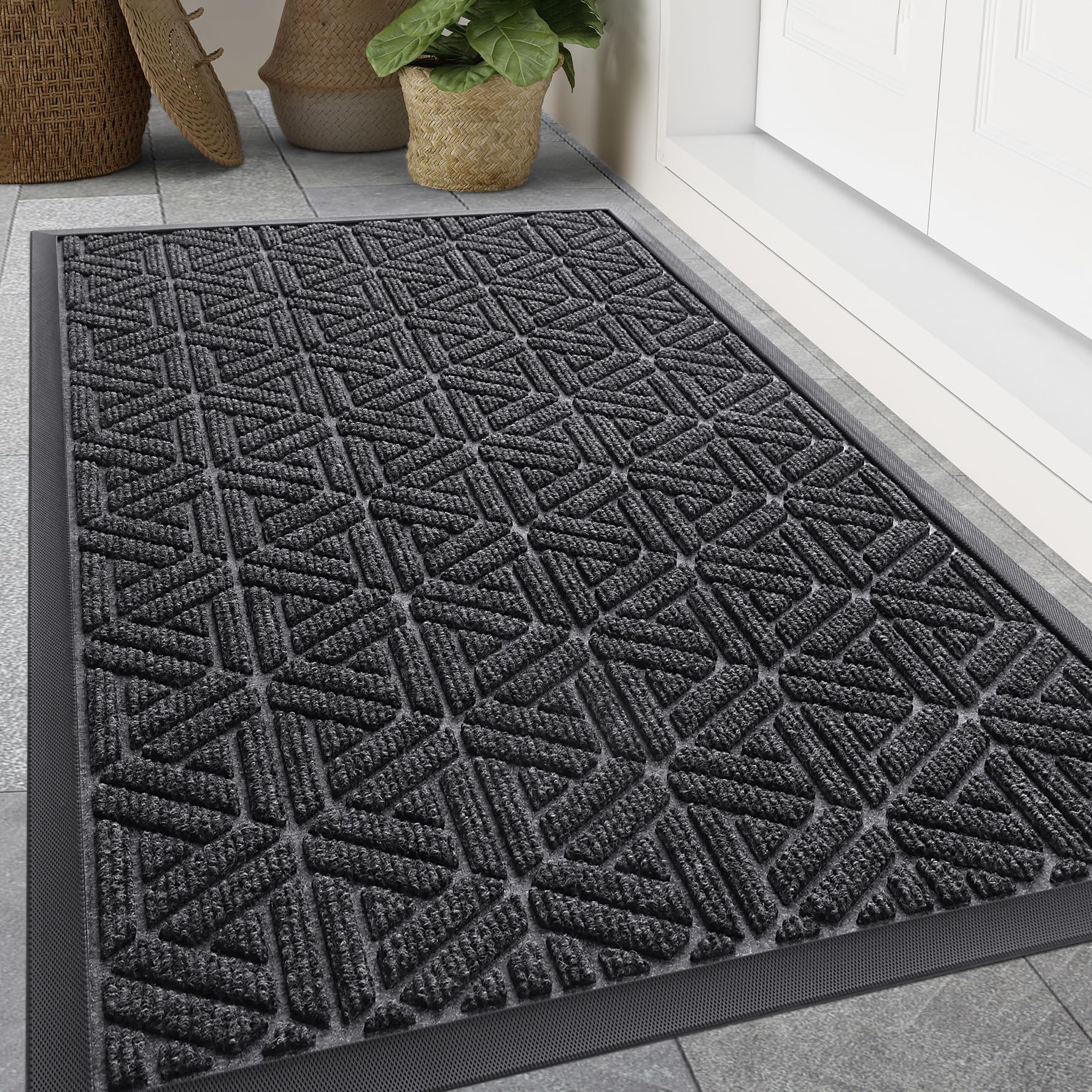 Smiry Front Door Mat Outside Entrance, Low Profile Rubber Doormat, 71x47