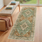 RELEANY Area Rugs 3'x7' Runner Rug Non Slip Washable for Kitchen Hallway Bedroom Beside Laundry Room Bathroom Rug, Floor Carpet, Brick Red Rust Neutral Brown Burnt Orange Green