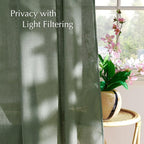 NICETOWN Forest Green Linen Curtains for Kitchen, Thick Flax Small Window Treatments Semi Sheer Privacy Assured with Light Through for Cafe/Bathroom, W55 x L84, 2 Panels