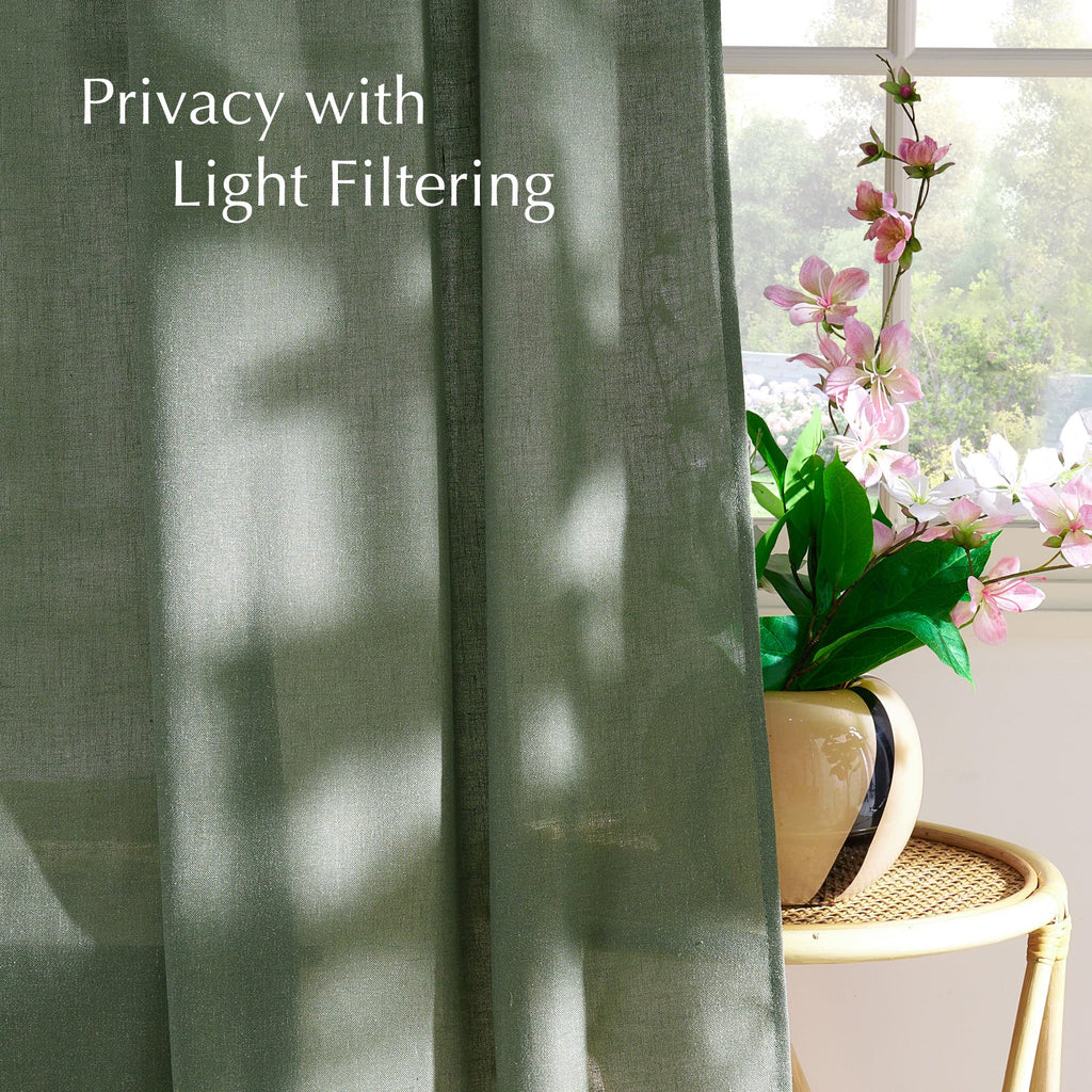NICETOWN Linen Forest Green Curtains 96 inches Long, Grommet Privacy Assured Linen Blend Window Treatments with Light Filtering for Living Room/Bedroom, W55 x L96, 2 Panels