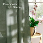 NICETOWN Linen Forest Green Curtains 96 inches Long, Grommet Privacy Assured Linen Blend Window Treatments with Light Filtering for Living Room/Bedroom, W55 x L96, 2 Panels