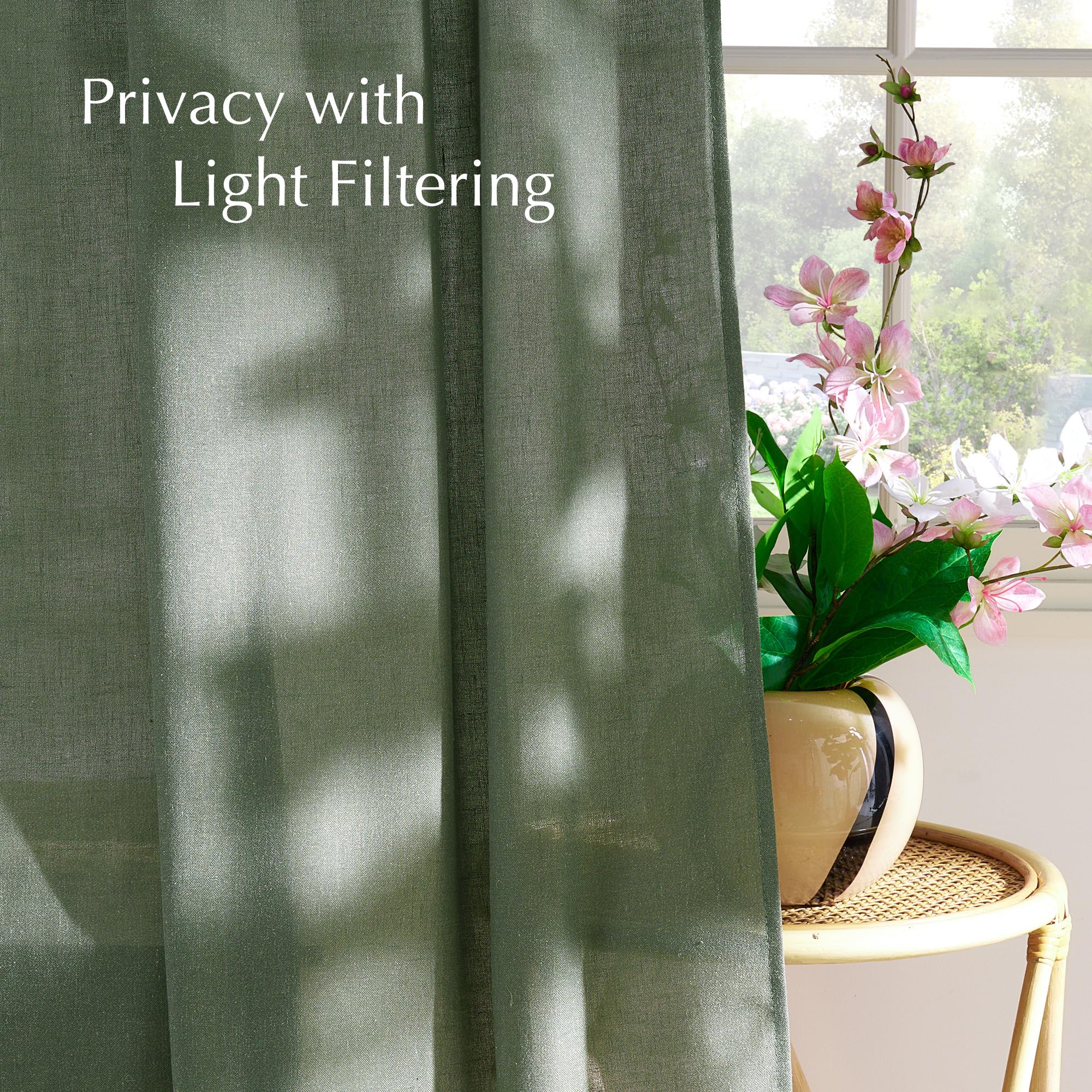 NICETOWN Linen Forest Green Curtains 96 inches Long, Grommet Privacy Assured Linen Blend Window Treatments with Light Filtering for Living Room/Bedroom, W55 x L96, 2 Panels