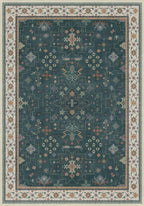 Hazo Haus Dark Green Vintage 7x10 Washable Rugs for Living Room - Dark Academia Victorian Floral Geometric Bedroom Rug, Ultra Soft Thin Low Pile Non-Slip Large Rugs for Lounge