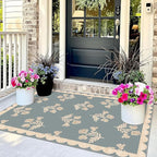 3x5 Floral Entry Rug - Small Washable Indoor Outdoor Mats for Front Door Non-Slip Porch Rug Blue Boho Farmhouse Scalloped Throw Rugs for Living Room Bedroom Entryway Kitchen Office Porch Decor