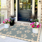 Othilic 3x5 Floral Entry Rug - Small Washable Indoor Outdoor Mats for Front Door Non-Slip Porch Rug Blue Boho Farmhouse Scalloped Throw Rugs for Living Room Bedroom Entryway Kitchen Office Porch Decor