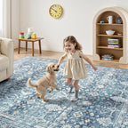 8x10 Area Rugs for Living Room Blue Washable Non-Slip Large Carpet