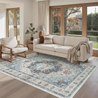 Madane Area Rug 3x5, Entryway Washable Vintage Runners Bedroom Non Slip Indoor Kitchen Runner for Living Room Laundry Room Playroom Soft Non-Slip Area Rugs, Blue
