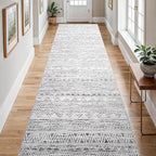 4x12 Washable Hallway Runner Rug：Moroccan Non-Slip Wide Runners for Entryway Kitchen Soft Modern Geometric Low-Pile Rugs for Living Room Thin Waterproof Carpet for Bedroom Bathroom Laundry(Grey,4x12)
