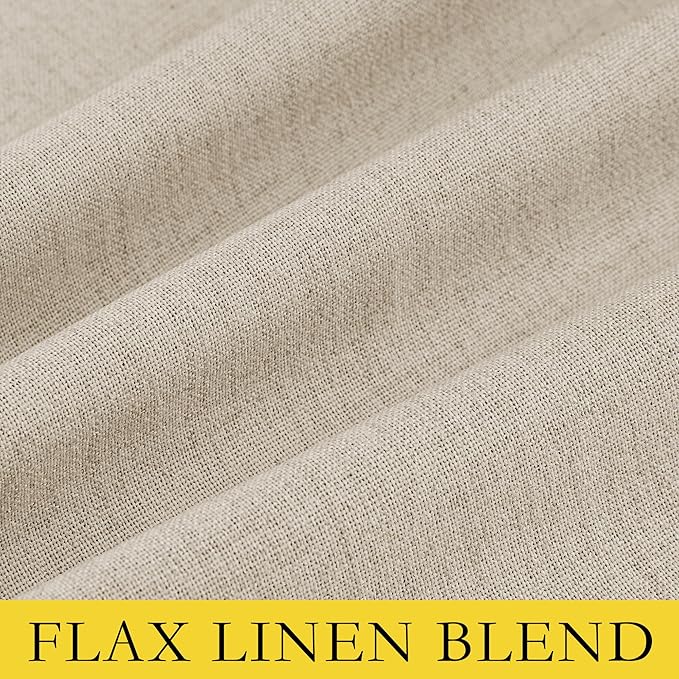 NICETOWN Cream 100% Blackout Linen Curtains 84 inch Long Burg for Living Room, 1 Pair, 52" Width Each Panel, Farmhouse Thick Completely Blackout Window Treatment Thermal Insulated Drapes