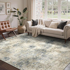 Area Rugs 6x9 for Living Room Bedroom, Modern Abstract Machine Washable Rug, Large Soft Low Pile Floor Carpet with Non Slip Backing for Dining Room, Blue Mist