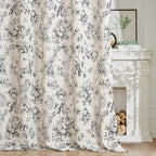 jinchan Linen Floral Curtains for Living Room 63 Inch Length Black Printed Flower Light Filtering French Country Curtain Farmhouse Cottage Core Toile Curtains Back Tab Window Drapes Set 2 Panels