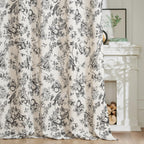 jinchan Black Floral Linen Curtains 63 Inch Vintage Back Tab 2 Panels