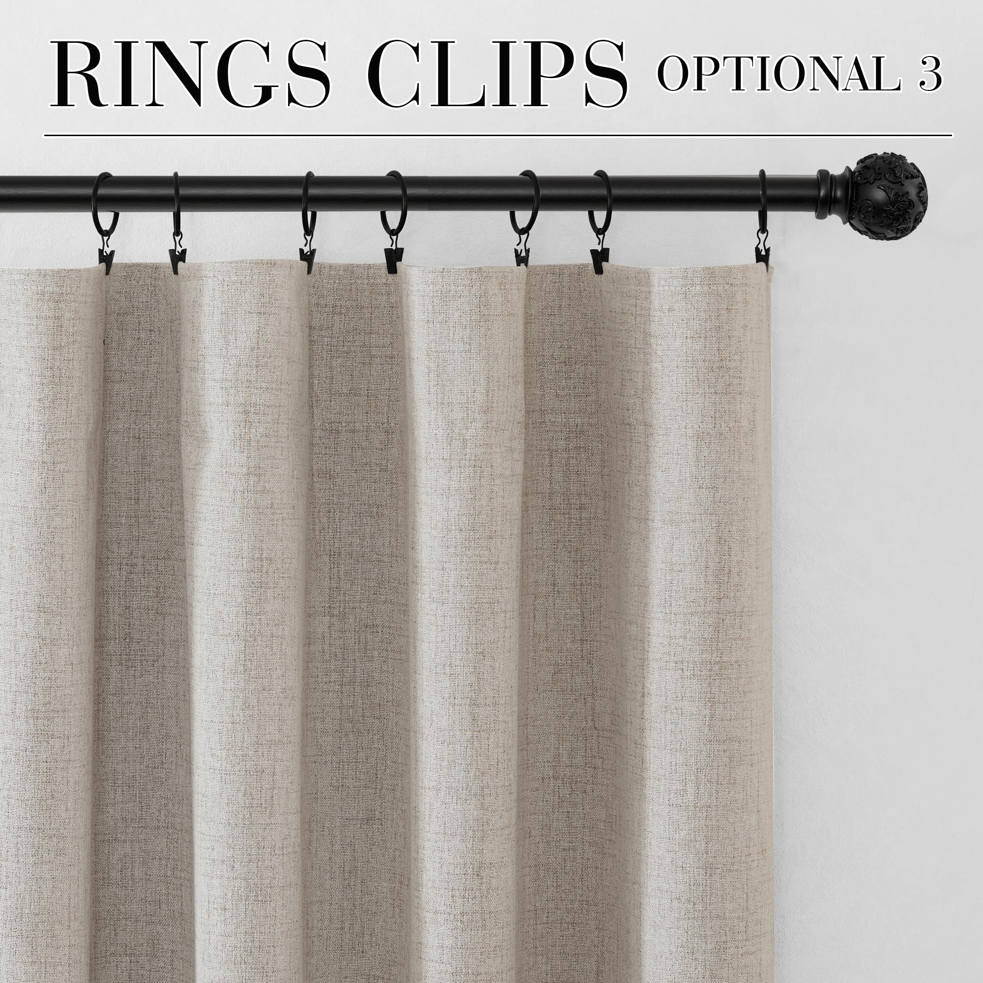 RYB HOME Natural Beige 100% Blackout Short Curtains 45 Inch Long