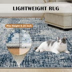 10x14 Washable Area Rug for Living Room Bedroom: Non-Slip Modern Blue Gold