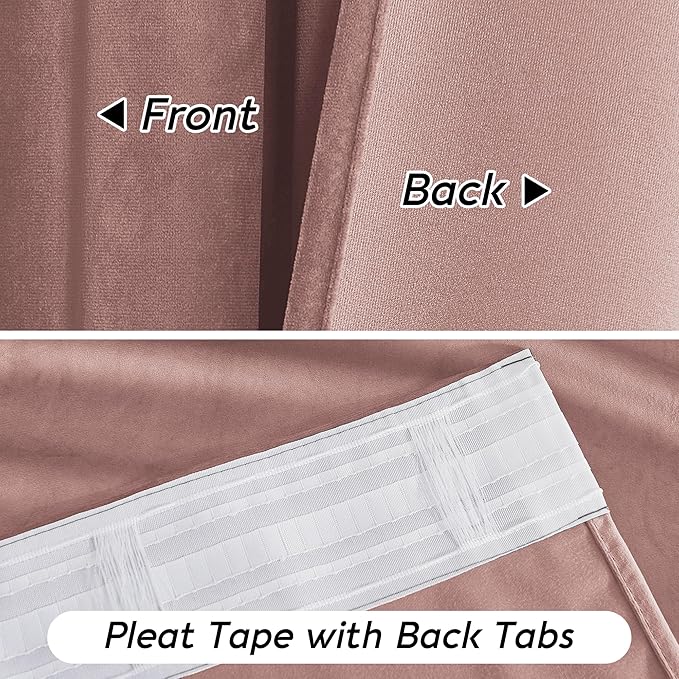 RYB HOME Dusty Pink Velvet Curtains 72 inches with Hook Belt, Soft Fabric Room Darkening Thermal Insulated Luxurious Home Decor Curtains for Living Room Bedroom, W 52" x L 72", 2 Panels Set