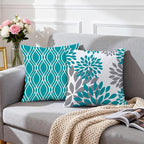 Hexagram Geometric Teal Pillow Covers 18x18 Set of 4, Decorative Outdoor Boho Modern Throw Pillow Covers, Home Sweet Home Farmhouse Cushion Case for Couch Sofa Bedroom Indoor Decor(No Insert)