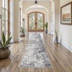 UERMEI 2x10 Washable Runner Rug for Hallway, Non Slip Low Pile Kitchen Carpet, Neutral Modern Abstract Indoor Floor Mat for Entryway Laundry, Kid & Pet Safe High Traffic Area, Grey