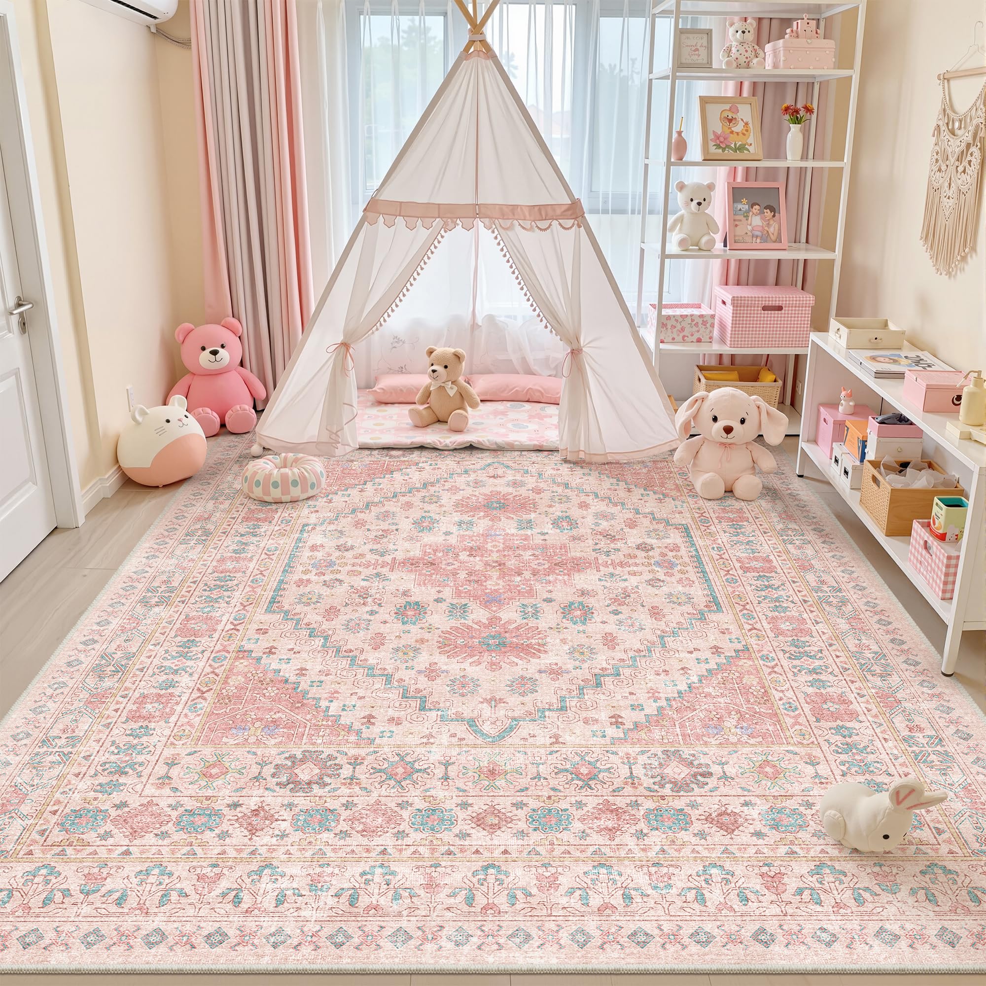 zesthome Pink Rugs for Bedroom-8x12 Area Rugs for Living Room,Girls Room