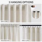 Nanspring Mousse White Linen Curtains for Living Room 108 Inches Long Simple Modern Light Filtering Semi Sheer Curtain Back Tab Coastal Decor Floor to Ceiling High Window for Bedroom 52x108, 2 Panels