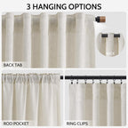 Nanspring Mousse White Curtains 90 Inches Long for Living Room Linen Light Filtering Semi Sheer Curtain Back Tab Rod Pocket Simple Modern Elegant Coastal Decor Drapes for Bedroom 52x90, 2 Panels