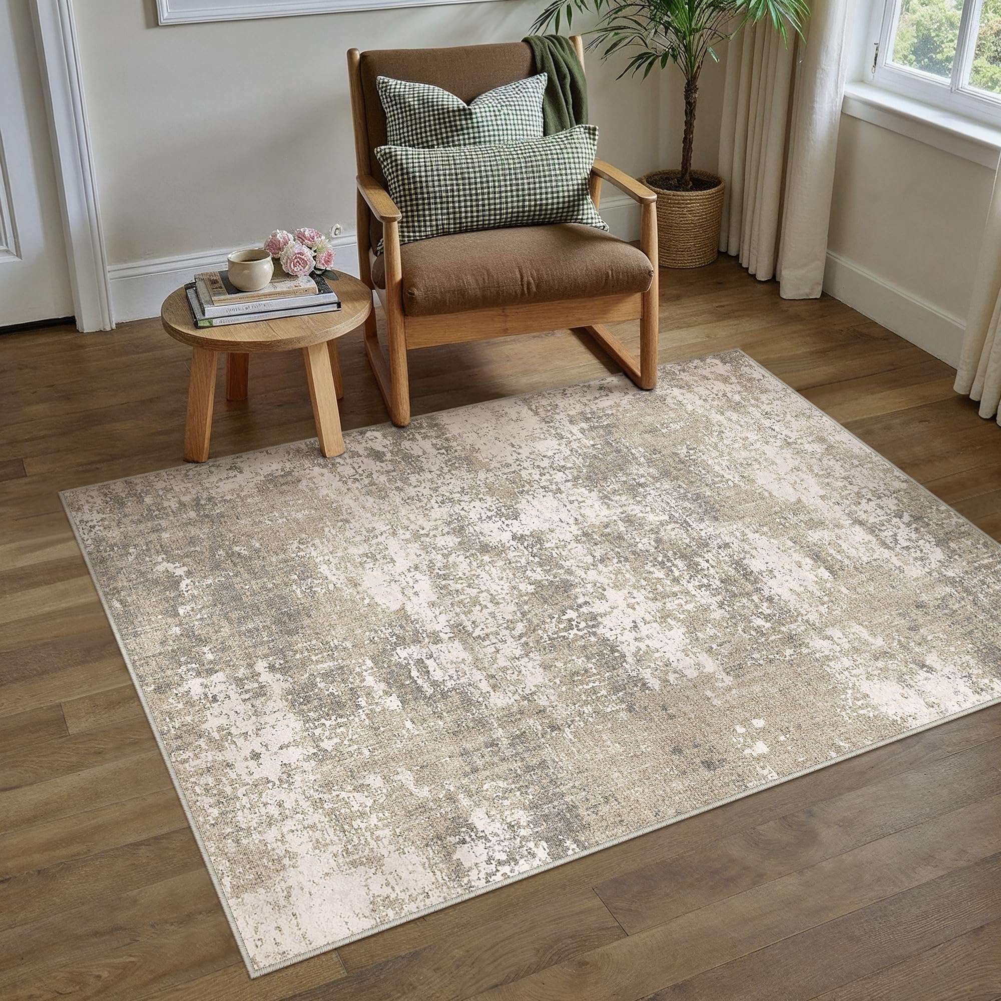PureCozy Beige Brown Area Rug 3x5 Modern Abstract