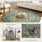 Lofus 4ft Area Rugs for Living Room, Green Washable Area Rug with Non-Slip Backing,Soft Boho Carpets for Bedroom Dining Room Home Office Indoor Nursery